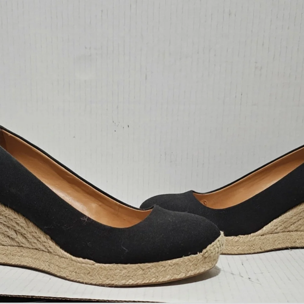 J.Crew Seville Black Espadrille Wedges Shoes Sz 8 1 / 2 Fall Preppy Minimalist